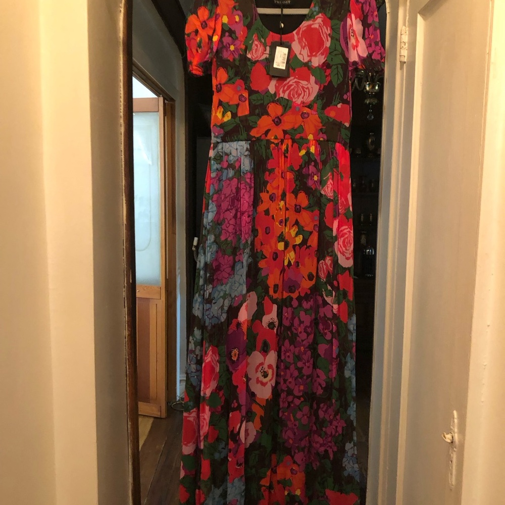 Twin-Set Bold Floral Maxi Dress in Pink, Purple, Orange and Green